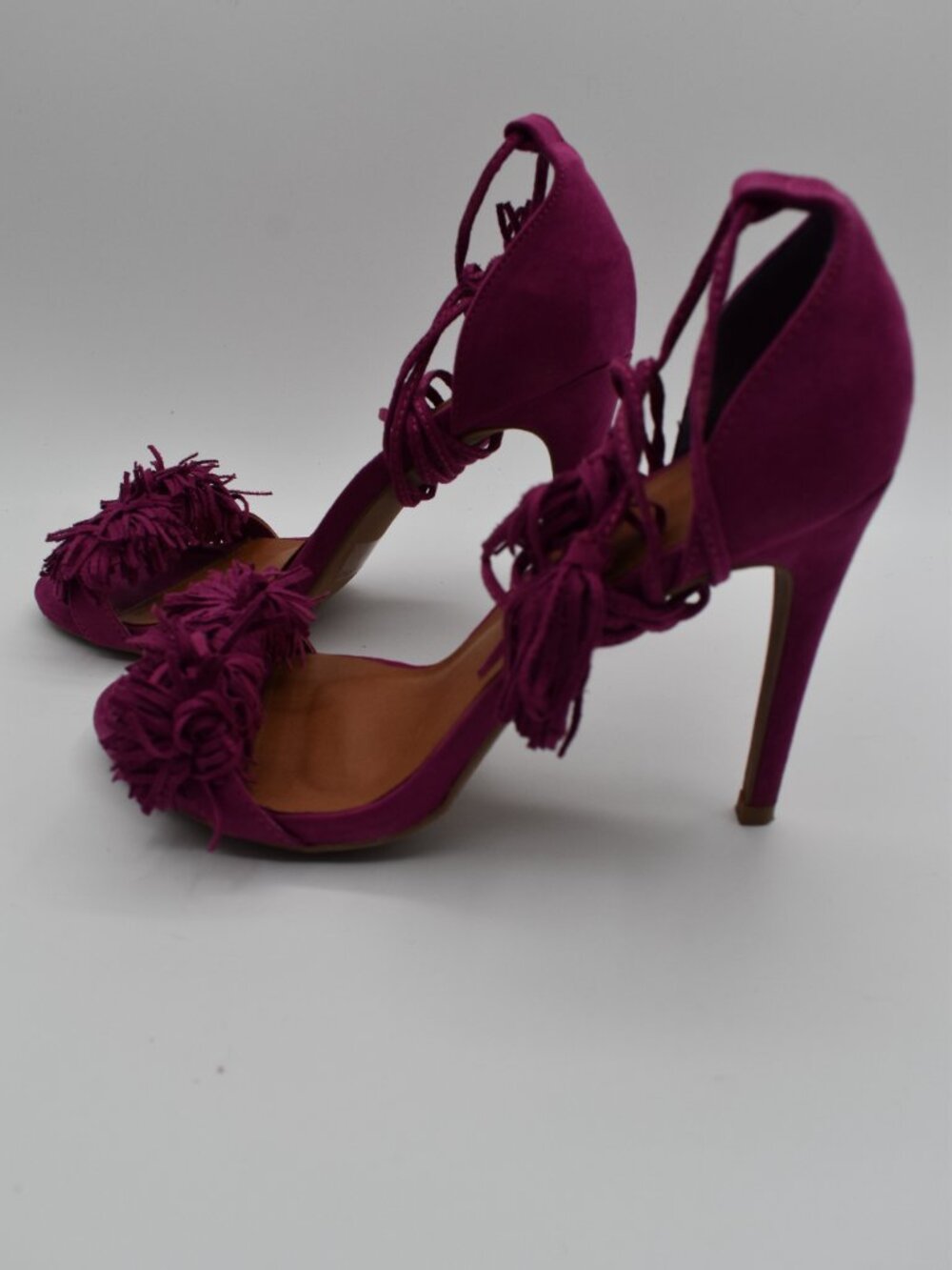 Size 7 Wild Diva Lounge Berlin-100 Heels Grape Purple Fringe Lace Up Stiletto - Picture 2 of 7